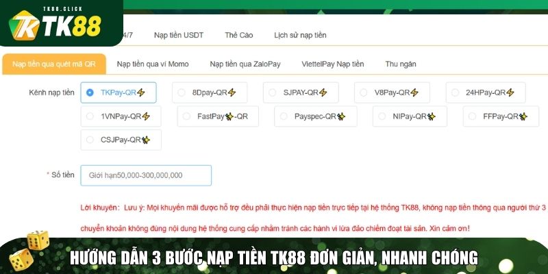 Nạp Tiền TK88 Nhanh Chóng & An Toàn – Hướng Dẫn Chi Tiết Từng Bước 2 Chỉ mất 3 bước để nạp tiền xong